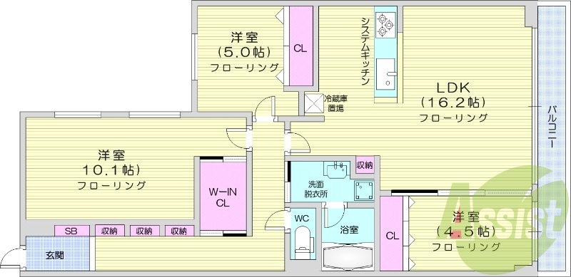 3LDK、都市ガス、エアコン、ガス暖房、ネット無料