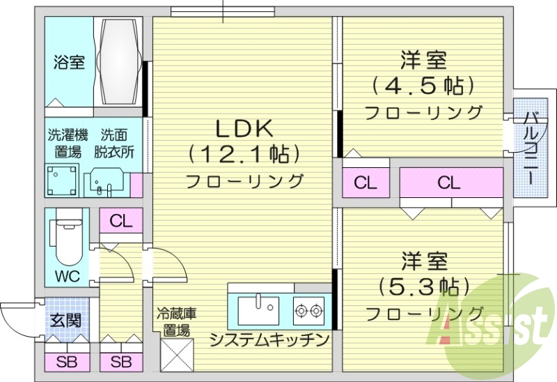 1LDK、エアコン、浴室乾燥機、ネット使用料不要