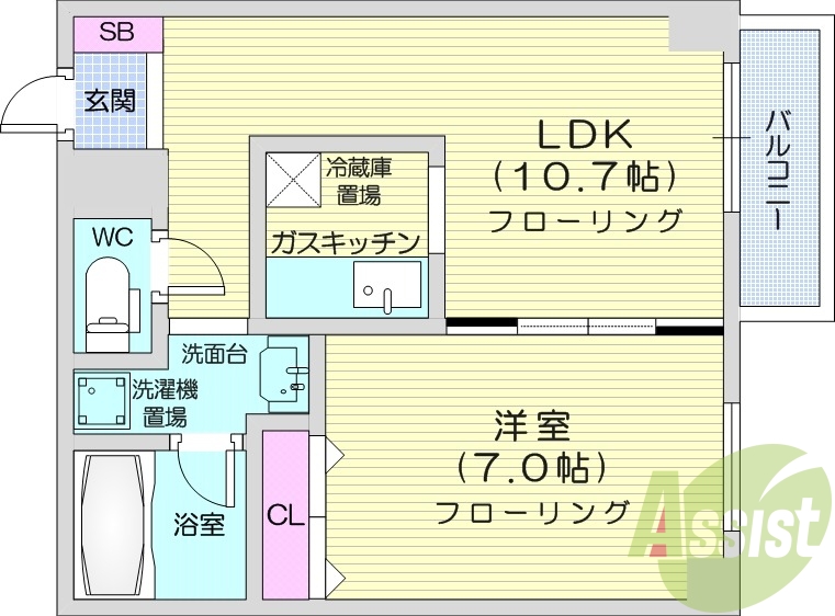 1LDK、灯油FF暖房、クローゼット、独立洗面台