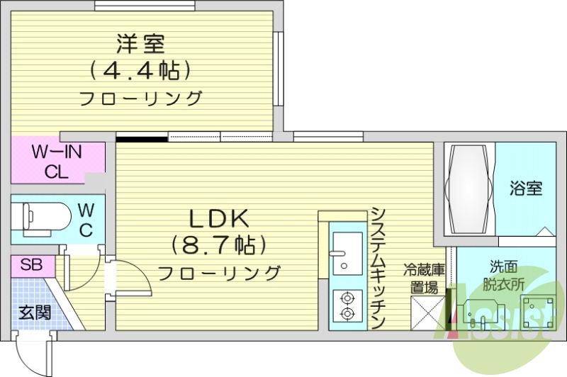 1LDK、エアコン、浴室乾燥機、ペット飼育可能