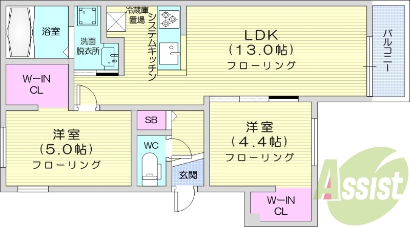 2LDK、エアコン、浴室乾燥機、ペット飼育可能