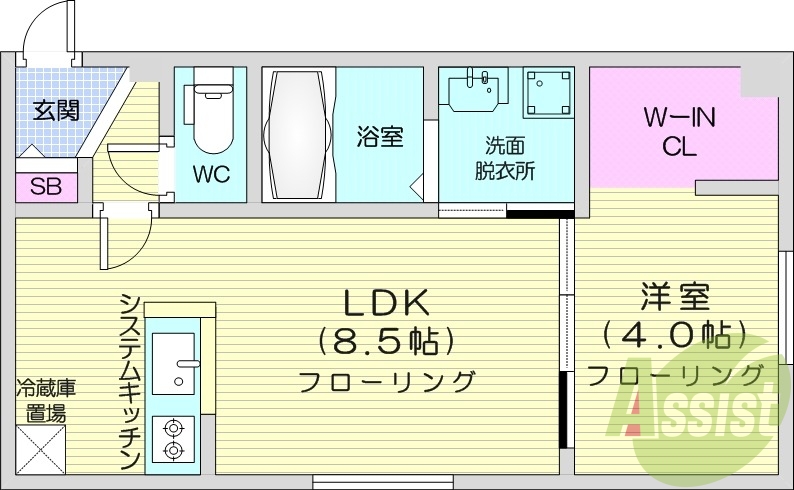 1LDK、エアコン、浴室乾燥機、ペット飼育可能