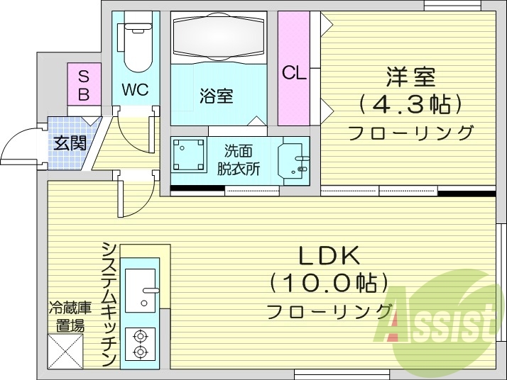 1LDK、都市ガス、エアコン、インターネット無料