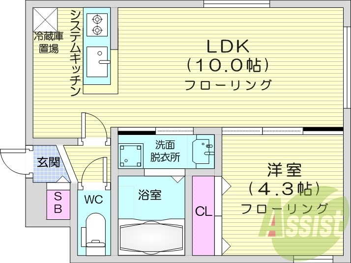 1LDK、都市ガス、エアコン、インターネット無料