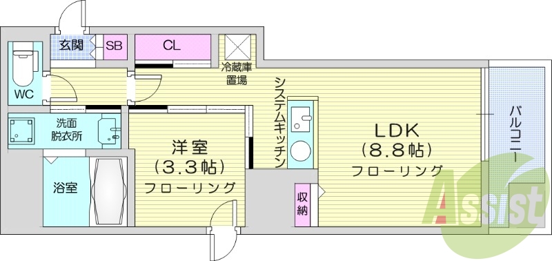 1LDK、エアコン、追い焚き、ウォシュレット