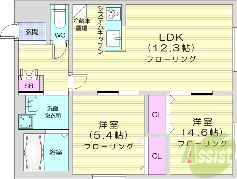 2LDK、都市ガス、エアコン、浴室乾燥機、ネット無料