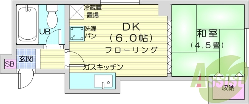 1DK、灯油暖房、室内洗濯機置き場、ケーブルテレビ