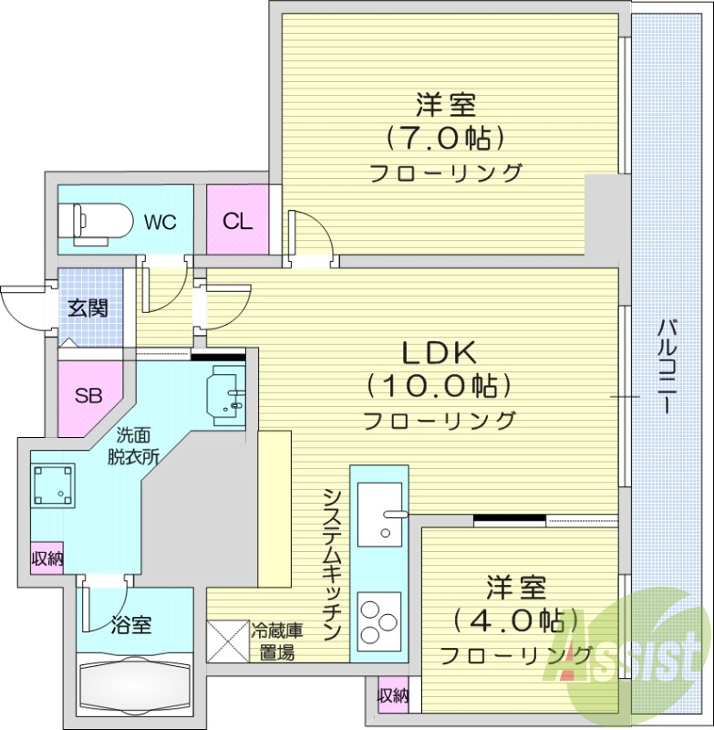 3LDK、システムキッチン、エアコン、南向きバルコニー