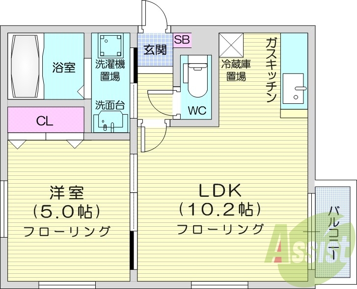1LDK、ネット無料、独立洗面台、シャワートイレ