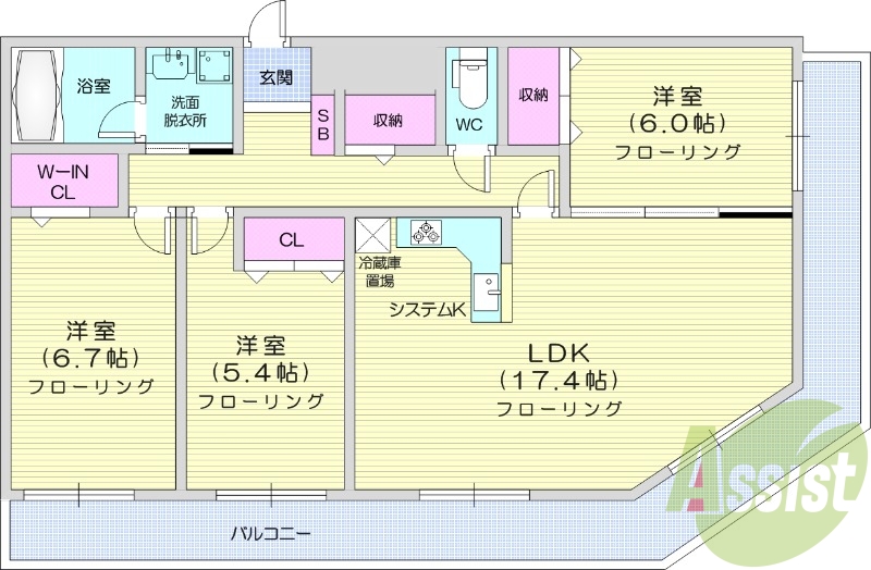 3LDK、都市ガス、追い焚き、ウォークインクローゼット