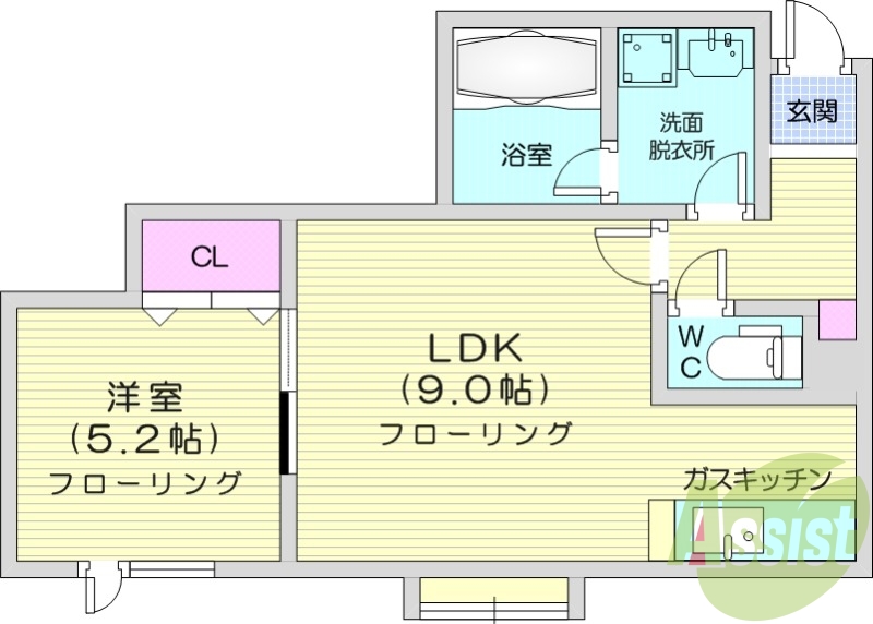 1LDK、灯油暖房、インターネット使用料無料