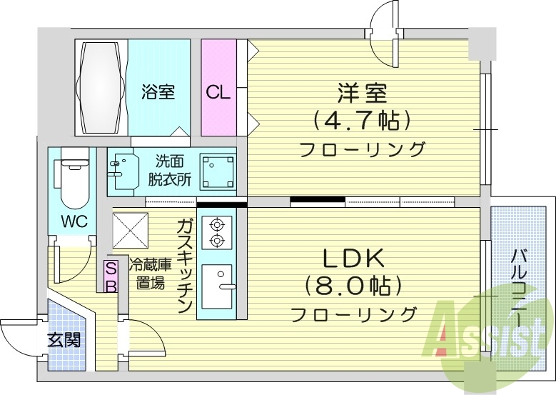 1LDK、ネット無料、エアコン、灯油暖房、バルコニー