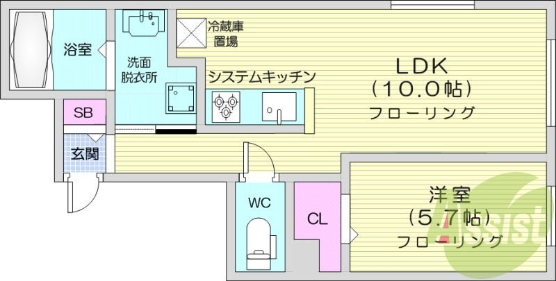 1LDK、都市ガス、エアコン、システムキッチン