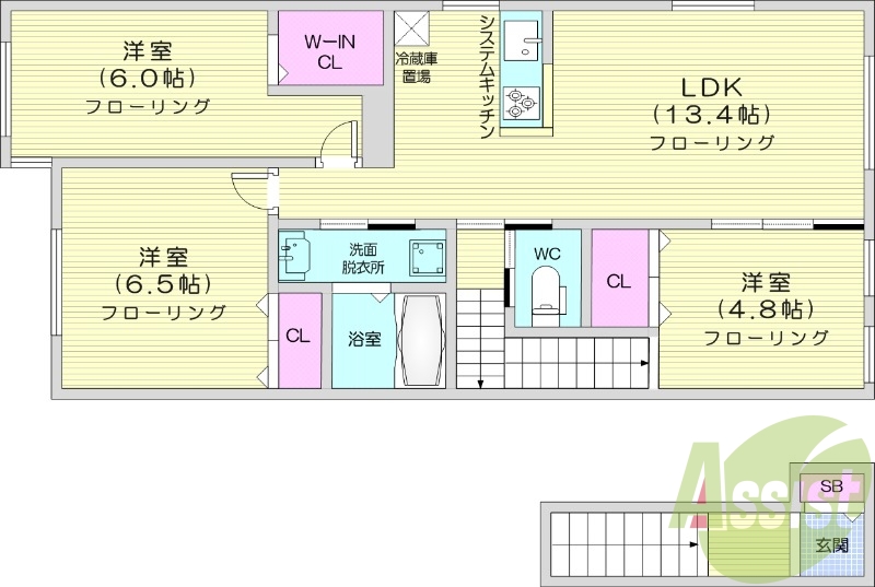 3LDK、エアコン、ペット相談可、追い焚き