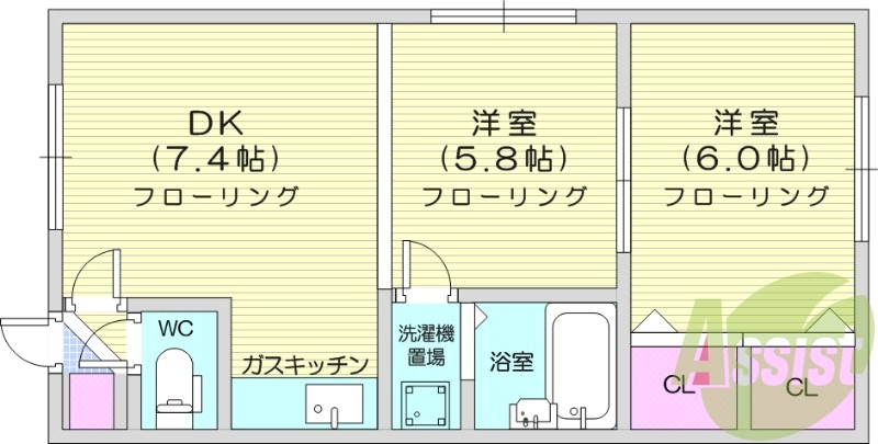 2DK、温水洗浄便座、下駄箱、TVモニターホン