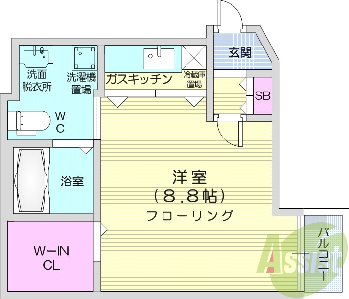 1K、角部屋、灯油暖房、エアコン、ネット使用料無料