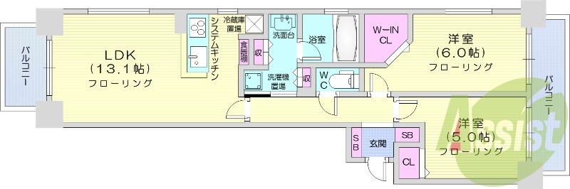 2LDK、分譲、食洗器、床暖房、エアコン2基