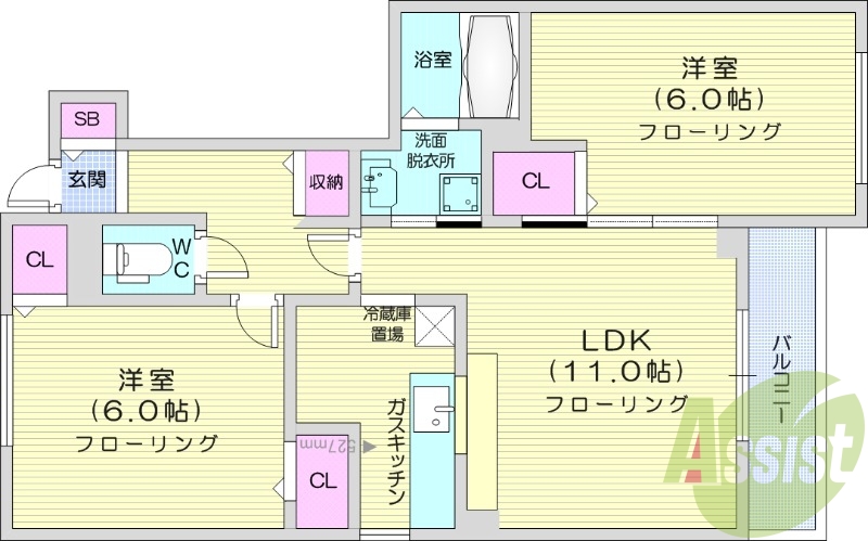 2LDK、角部屋、灯油ボイラー、浴室乾燥機