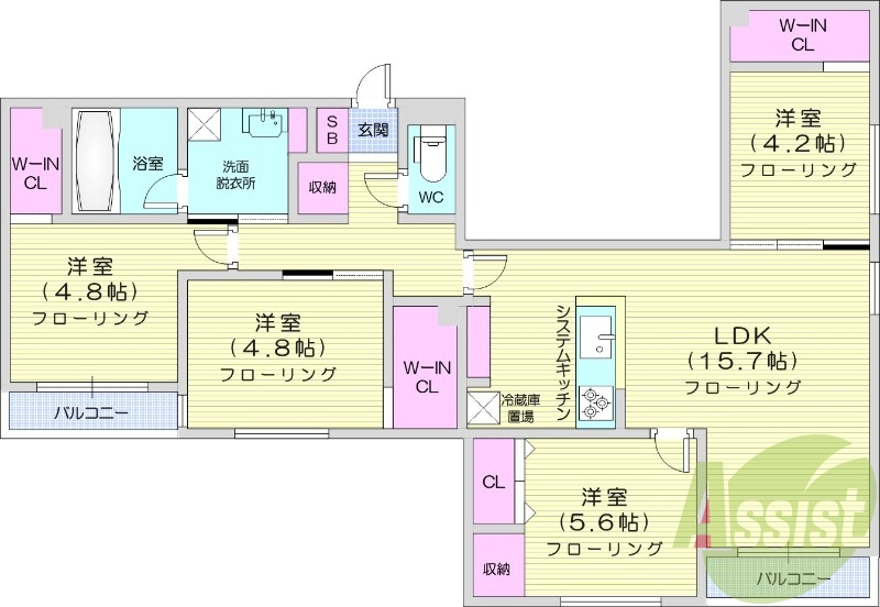 4LDK、エアコン、システムキッチン、浴室乾燥機