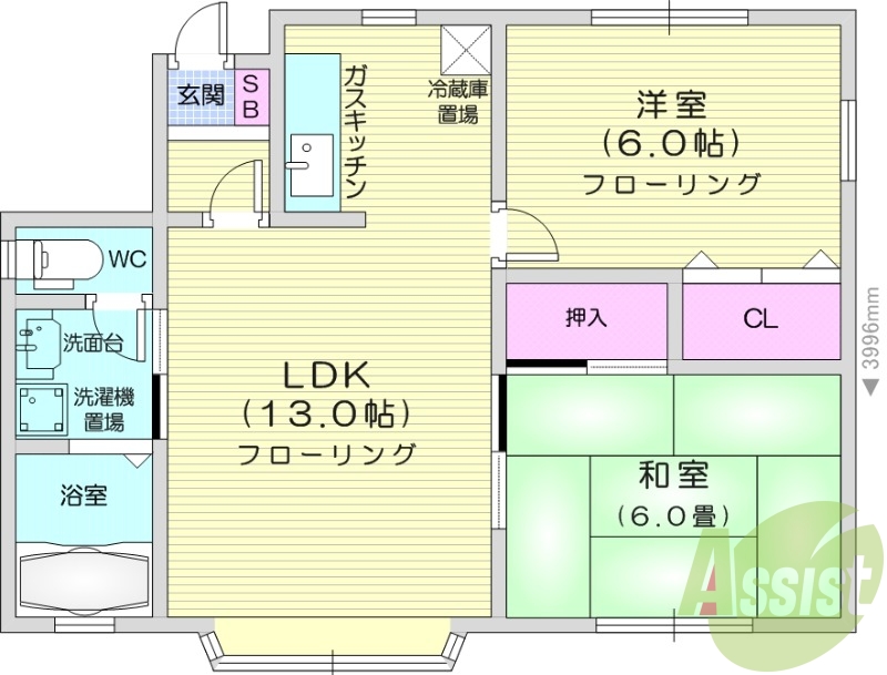 2ＬＤＫ、角部屋、灯油暖房、トランクルーム