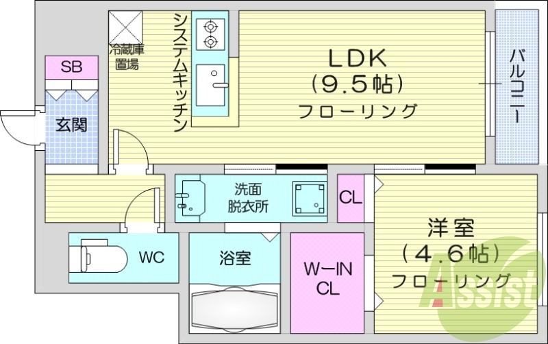 1LDK、都市ガス、システムキッチン、エアコン