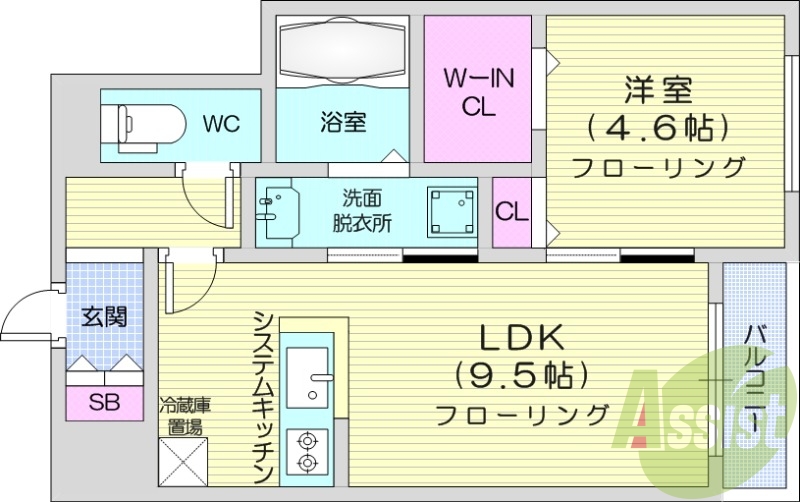 1LDK、都市ガス、システムキッチン、エアコン