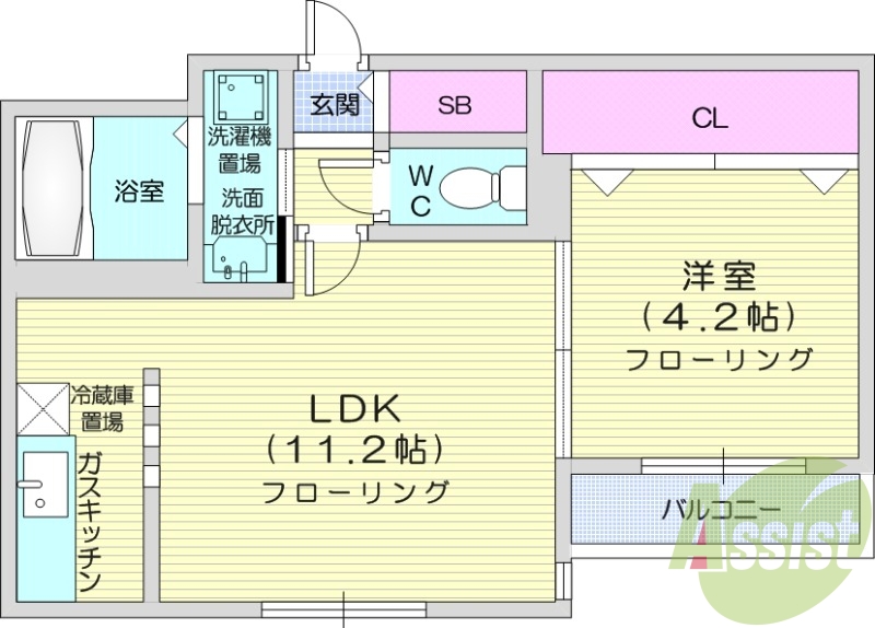 1LDK、エアコン、モニタ付インターホン、洗髪洗面化粧台