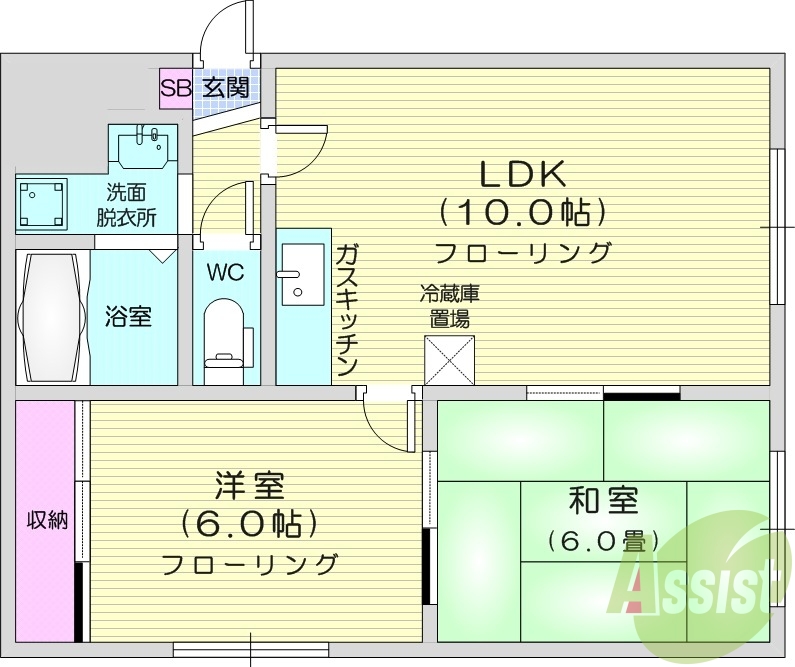 2LDK、角部屋、灯油暖房、ウォシュレット