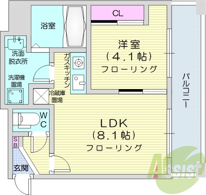 1LDK、エアコン、浴室乾燥機、ガスキッチン、灯油暖房