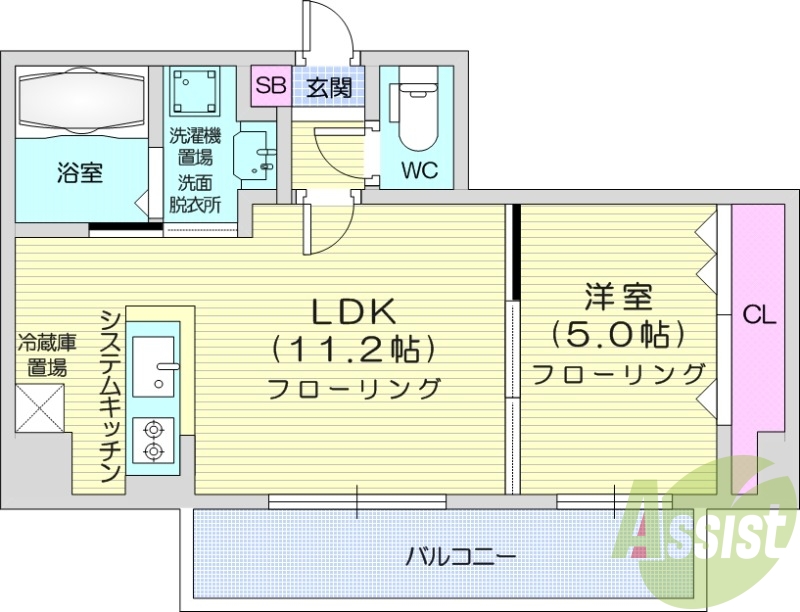 1LDK、クローゼット、最上階、都市ガス、エアコン