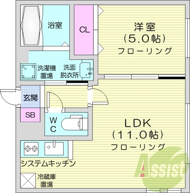 1LDK、エアコン、都市ガス、オートロック