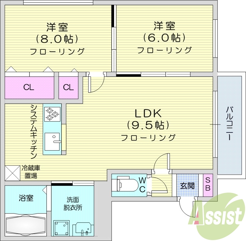 2LDK、エアコン、独立洗面台、灯油暖房、ガスキッチン