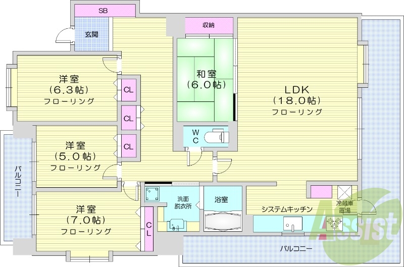 4LDK、エアコン、システムキッチン、ガス暖房、追い焚き機能