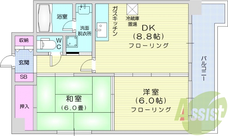 2DK、ウォシュレット、シャンプードレッサー