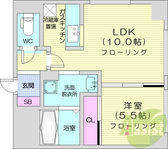 1LDK、エアコン、ネット無料、シャワートイレ、独立洗面台