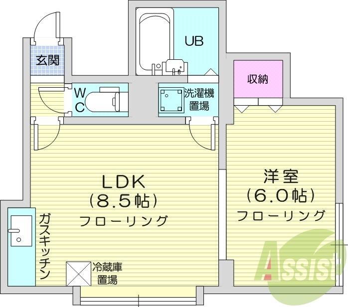 1LDK、エアコン、灯油暖房、モニター付きインターフォン