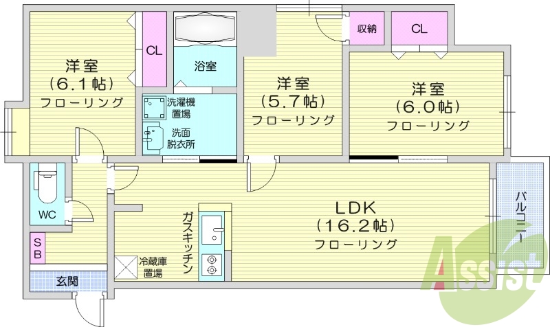 3LDK、トランクルーム、灯油暖房、オートロック