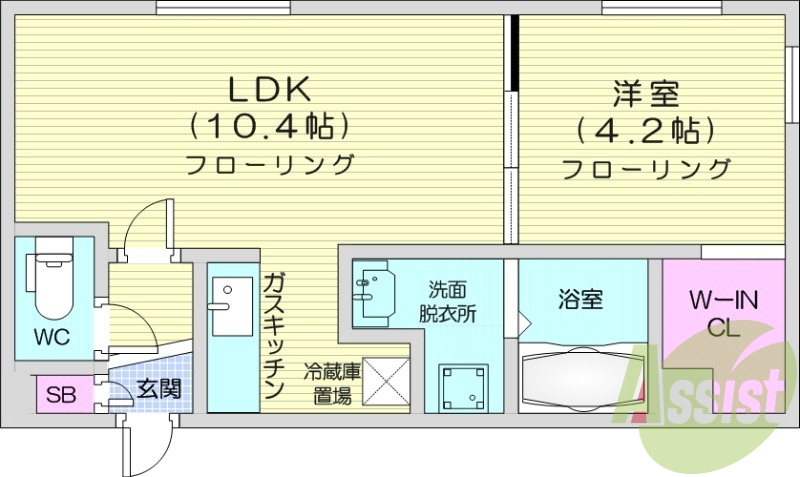1LDK、エアコン、ガスリミット、システムキッチン