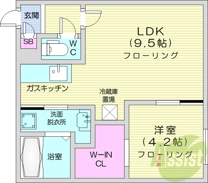 1LDK、エアコン、ガスリミット、システムキッチン