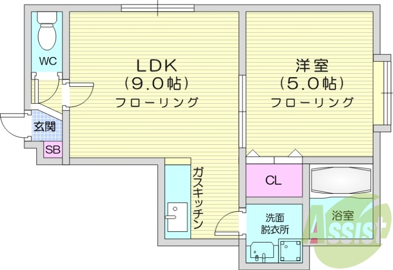 1LDK、インターネット無料、灯油暖房、角部屋