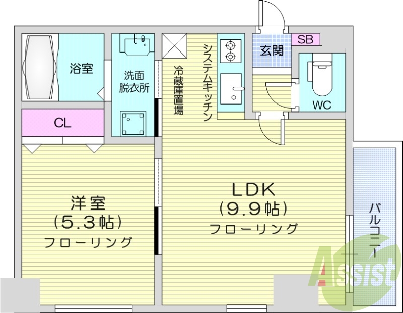1LDK、エアコン、灯油暖房、ネット無料、システムキッチン