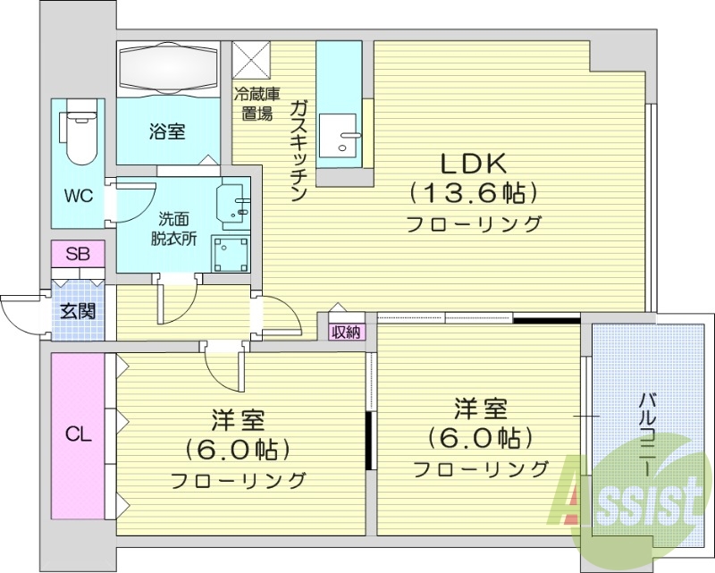2LDK、エアコン、独立洗面台、ネット無料