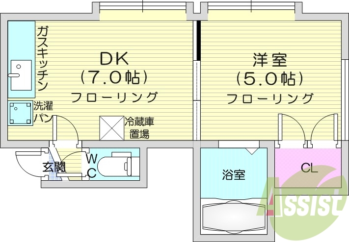 1DK、灯油暖房、バストイレ別、モニターホン
