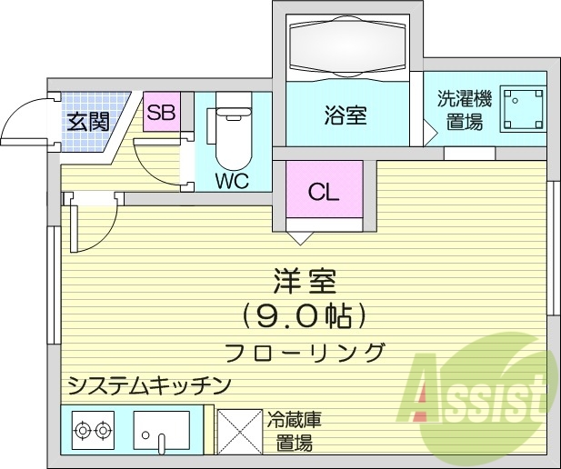 1R、バス・トイレ別、ウォシュレット、システムキッチン