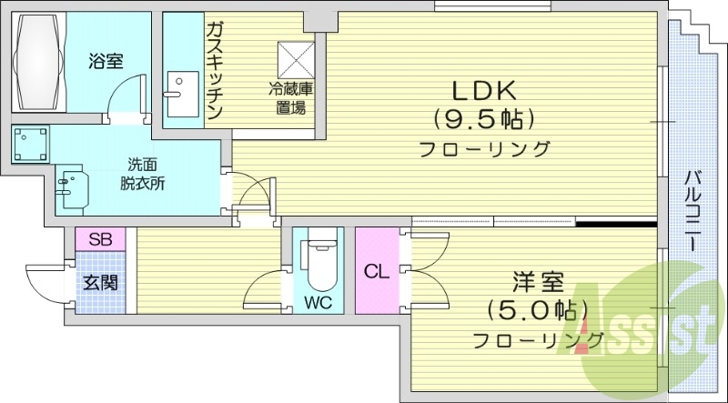 1LDK、オートロック、TVモニターホン、ネット無料