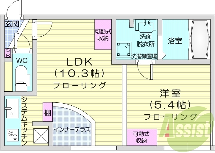 1LDK、オール電化、オートロック、ネット使用料無料