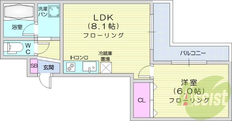 1LDK、収納、バストイレ別、洗面脱衣所、オール電化