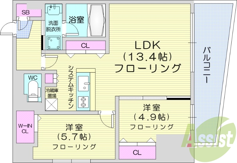 2LDK、都市ガス、ネット無料、エアコン、オートロック