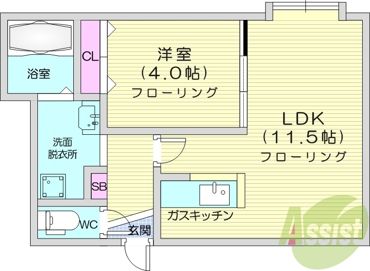 1LDK、エアコン、灯油暖房、オートロック