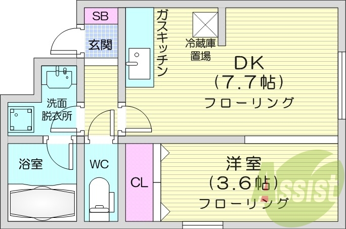 1DK、独立洗面台、バストイレ別、ガスリミット